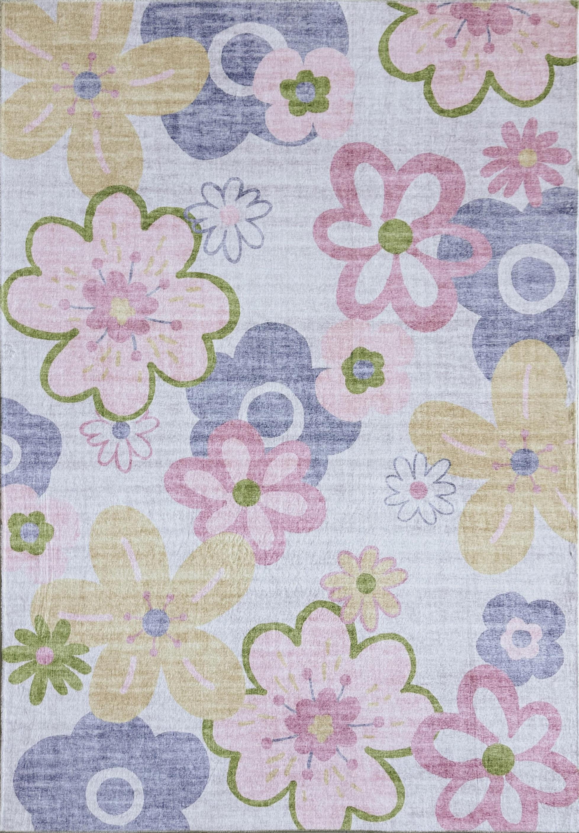 Rug Branch Soft Steps Playtime Fun Floral Soft Area Rug, Pink Purple - Boys & Girls in Playroom, Nursery, Bedroom