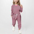 thumbnail image 2 of Plebaso Ensemble 2 Pcs Garçons Filles Tenues Rayées Manches Longues Col Rond Hauts Joggeurs Vêtements Décontractés Enfants, 2 of 5
