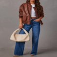 thumbnail image 3 of Veste en Cuir pour Femme à Manches Longues avec Fermeture Éclair Blouson Bomber, 3 of 9