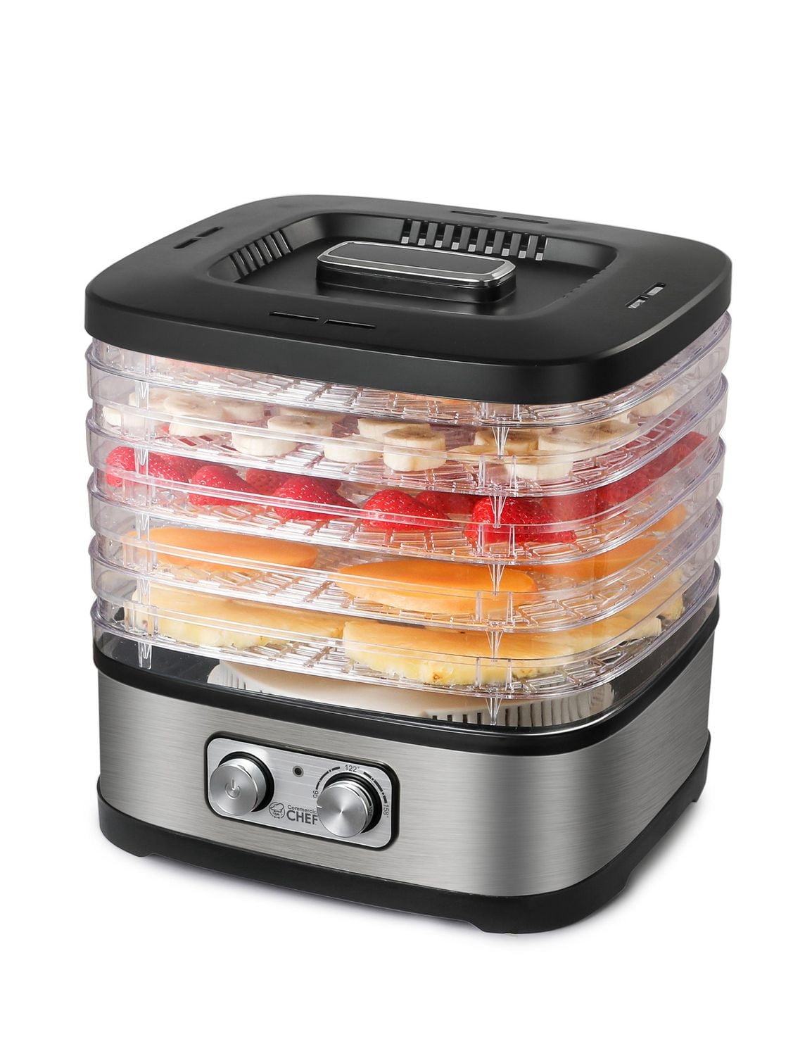 COMMERCIAL CHEF Food Dehydrator with 5 Adjustable Height Trays, Stainless Steel Food Dehydrator Machine for Beef Jerky, Dehydrated Vegetables and More