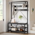 thumbnail image 2 of Bingirl Coat Rack Shoe Bench Industrial Hall Tree Storage Bench for Entryway with 8 Hooks, Grey 39.9inchx15.7inchx72inch, 2 of 7