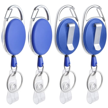 GOGO 4 Paquets Porte-Badge Porte-Clés Rétractable avec Mousqueton, Pince de Ceinture pour Moulinet et Anneau à Clé, Bleu