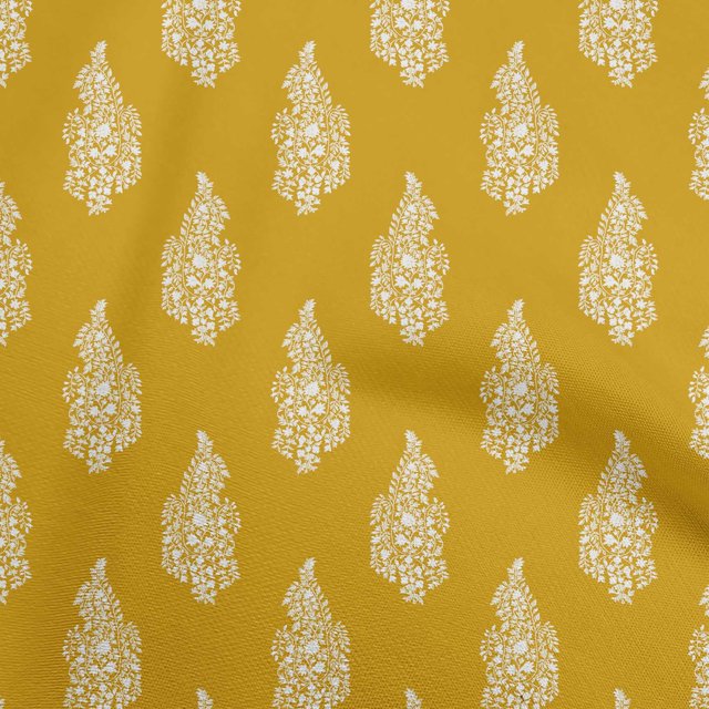 oneOone Georgette Viscose Yellow Fabric Block Dress Material Fabric Print Fabric By The Yard 42 Inch Wide-VM