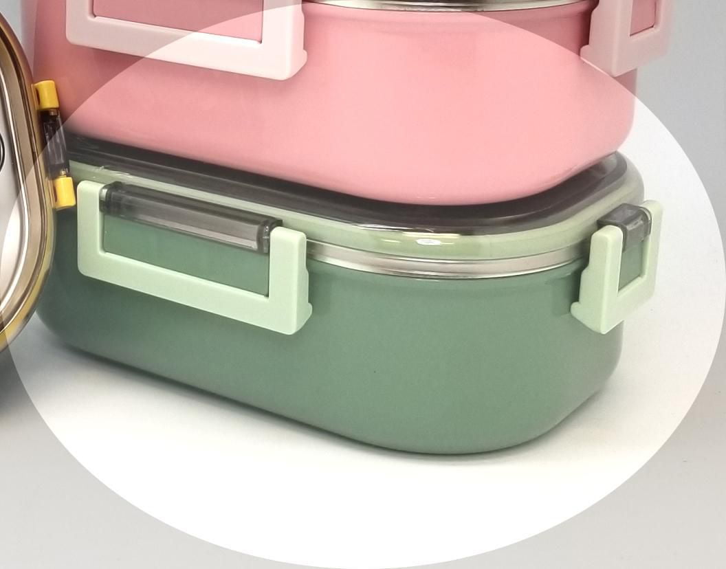 Tedemei Stainless Steel Insulated Lunch Box 980ml with Adjustable Compartment in Green.