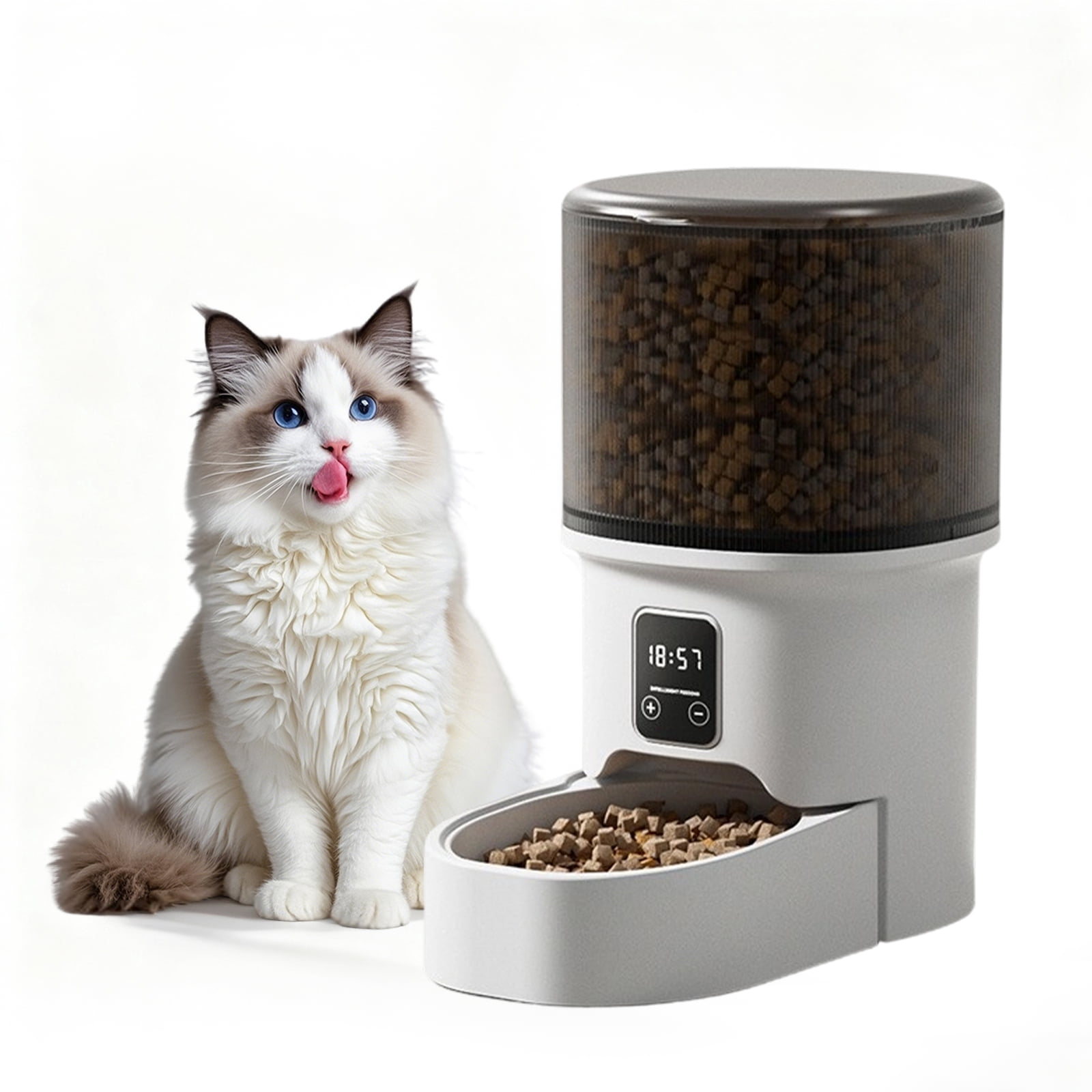 Distributeur Automatique Programmable pour Animaux de Compagnie 4 L – jusqu'à 6 Repas Minutés, Double Alimentation, Contrôle des Portions, Bol en Acier Inoxydable, Anti-Humidité, Grande Capacité pour Chats et Petits Chiens – Noir Transparent, 18x29,4x28 cm