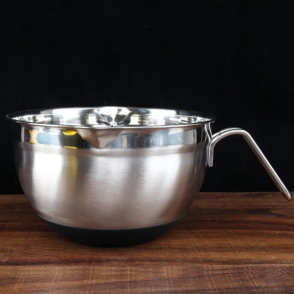 Stainless Steel Mixing Bowl with Handle & Pour Spout – Non-Slip Silicone Base, Ideal for Cooking, Baking, Salad & Egg Preparation – Large Capacity – Black