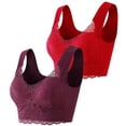 thumbnail image 1 of Timegard 2pc Plus Size Bras for Women No Underwire Lace Full Support Back Smoothing Comfort Daily Bras, 1 of 6