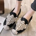 thumbnail image 1 of LSLJS Sandals Womens Pearl Solid Flat Heels Peep Toe Sandals Shoes, Flats Shoes, 1 of 8
