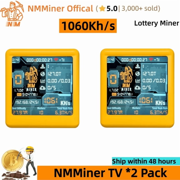 BTC Solo Miner 1060Kh/s Open Source NerdMiner V2 NMMiner TV Bitcoin Lotto Machine d'Extraction de Crypto Lotto Silencieuse Horloge de Bureau Cadeau (Lot de 2)