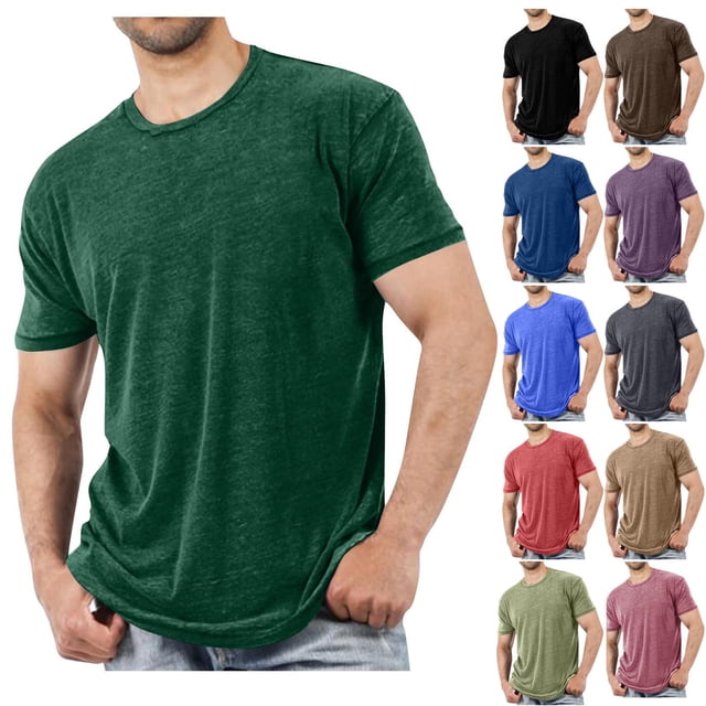 TIMIFIS T Shirts for Man Casual Round Neck Short Sleeve Business Shirts Summer Fashion Lightweight Solid Color Pullover Pocket Shirt