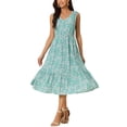 thumbnail image 2 of INSPIRE CHIC Robe d'Été Bohème de Plage pour Femme, Col en V, Sans Manches, Florale, Fluide, à Nouer, Midi, Décontractée, Robe Soleil, L Vert, 2 of 6