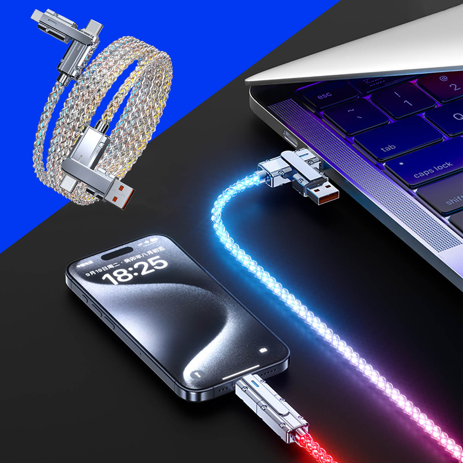 EGNMCR Tools&Home Improvement Four In One 100W Colorful Lights Data Cable Charging cable