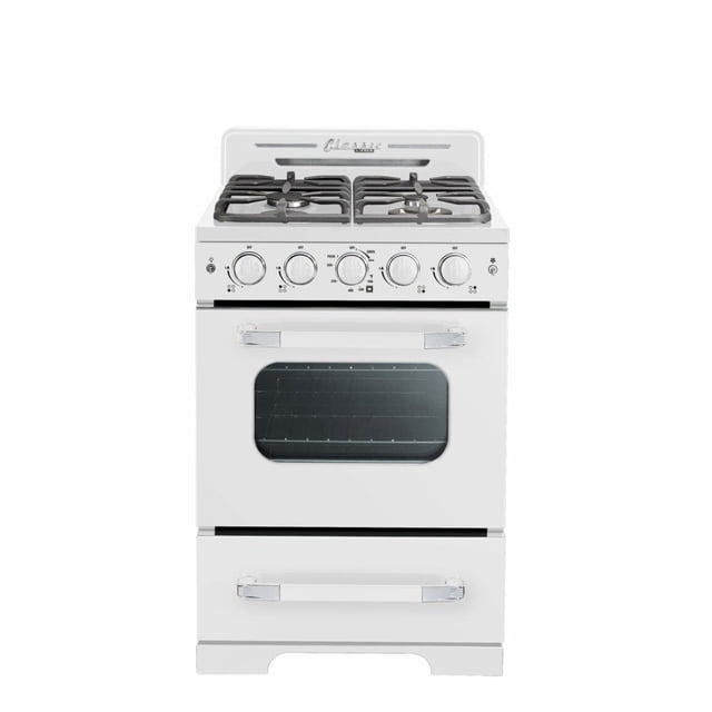 Rétro Cuisinière à Gaz Autoportante Classique de 24 Pouces avec Four à Convection, Blanc Guimauve