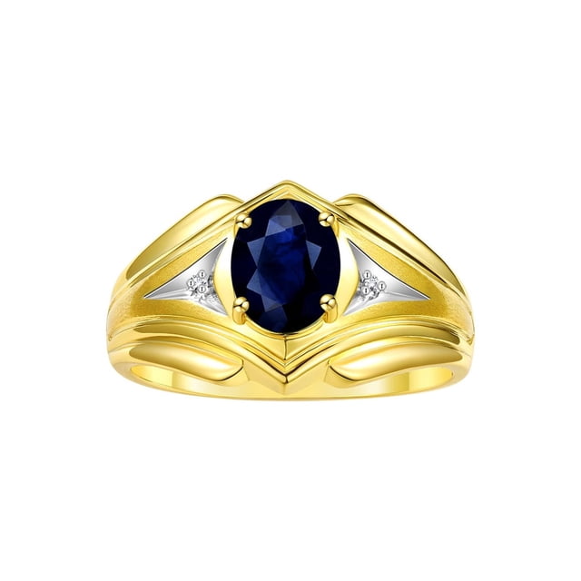 RYLOS Men's Rings 14K Yellow Gold Rings Classic Designer Style 9X7MM Oval Gemstone & Diamond Ring Sapphire September Birthstone Rings For Men Size 10