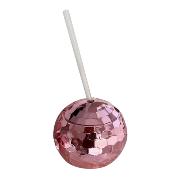 Plastic Disco Party Cup Set with Reusable Drinking Straw and Lid, Creative Flash Ball Cocktail Cup for Nightclub and Bar Supplies, Wine Drinking Syrup Tea Bottle for Party Celebrations,Pink