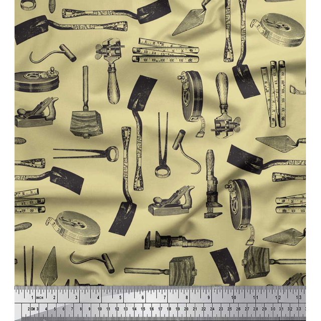 Soimoi Beige Poly Georgette Fabric Gardening Tools & Hardware Printed Fabric 1 Yard 42 Inch Wide