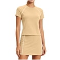thumbnail image 3 of Sentmoon Ensemble Jupe Femme Courte Taille Haute Jupe Mini Femme Active Couleur Unie Manches Courtes Col Rond Coupe Régulière Jupes Mini pour Détente et Sommeil P-2TG, 3 of 7