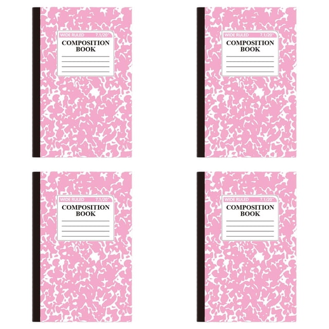 4Pcs Composition Notebook, Marble Wide Ruled Composition Book, Cute Composition Notebooks for Writing, 60 Pages per Comp Book, Office Supplies, Classroom Must Haves,Pink