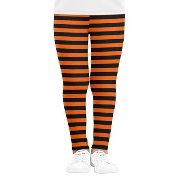 Girls Halloween Leggings Color Block Stripe Print Sports Trousers