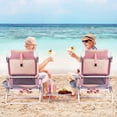 thumbnail image 3 of Costway Ensemble de 2 Chaises de Plage Pliantes avec Table, Chaise d'Extérieur Inclinable à 5 Positions, Rose, 3 of 10