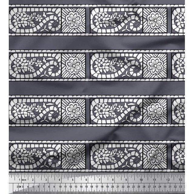 Soimoi Moss Georgette Fabric Leaves & Floral Block Print Fabric by The Yard 42 Inch Wide