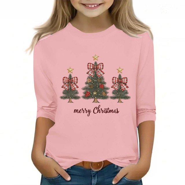 YUNAFFT T-Shirt à Manches Courtes pour Garçons et Filles 3-12 Ans avec Imprimé Graphique de Noël, Col Rond Décontracté, Haut Extensible Type Coton, Confortable pour le Quotidien