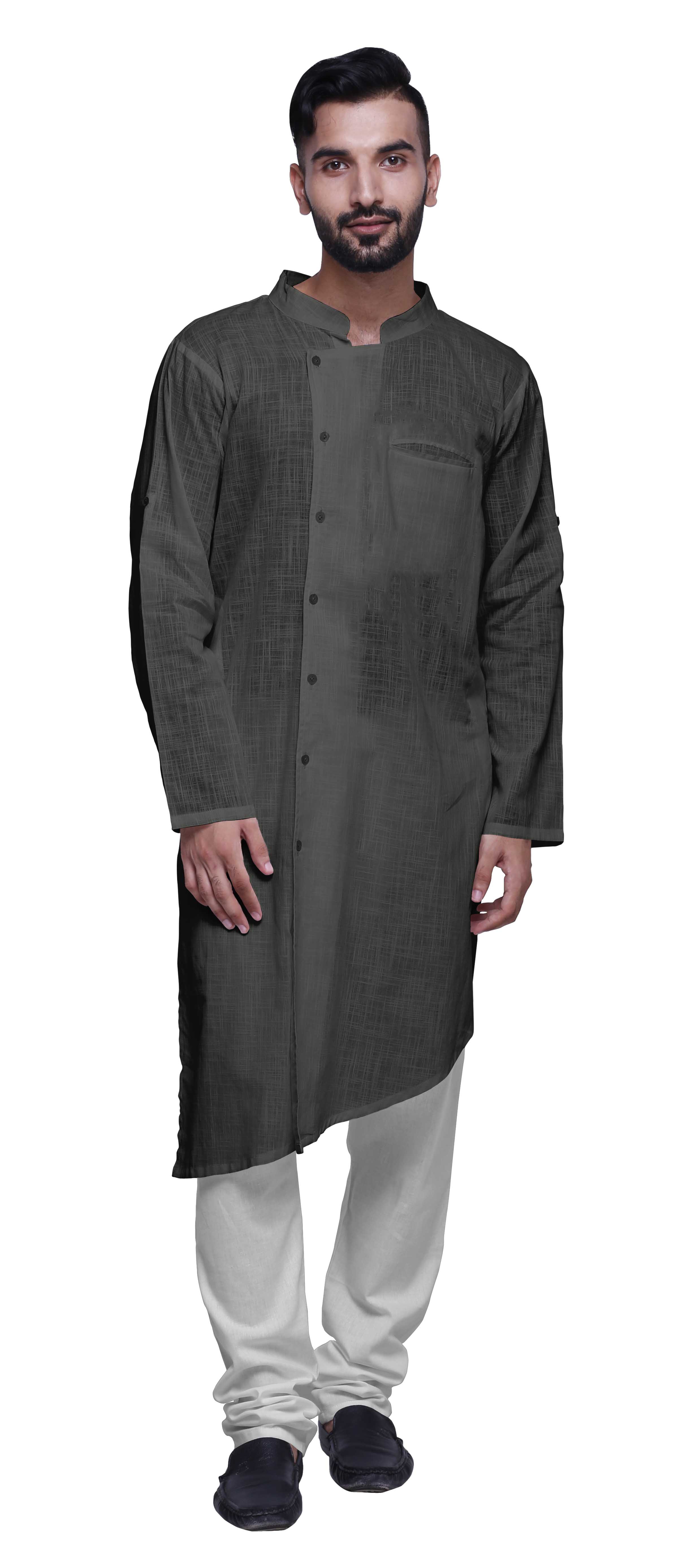 Atasi Kurta Pyjama Uni pour Hommes Style Asymétrique Vêtements Décontractés d'Été