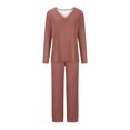 thumbnail image 4 of Timegard Ensembles de Pyjamas pour Femmes 2 Pcs Manches Longues Col en V Haut Froncé et Pantalon Automne Décontracté Doux Tenues de Pjs, 4 of 4