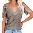 thumbnail image 2 of Mode Femmes T-shirt à Manches Courtes en Dentelle à Plumes Col en V, 2 of 5
