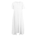 thumbnail image 3 of Robes Caftans en Coton et Lin pour Femmes Grande Taille à Manches Courtes Amples et Larges Robe Maxi Plissée à Volants Longue Robe Blanche, 4TG, 3 of 3