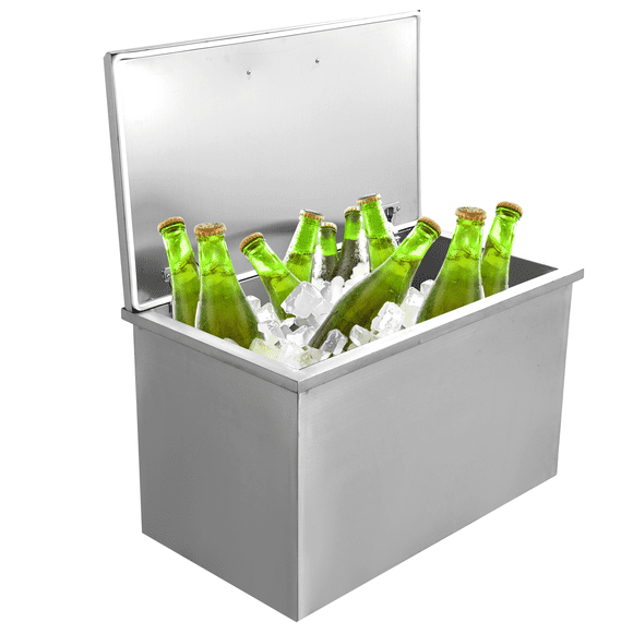 Drop in Ice Chest, 83 Quart Stainless Steel Ice Cooler, Commercial Ice Bin with Hinged Cover, Drain-Pipe Set Included, for Outdoor Kitchen Patio Ice Bar, Cold Wine Beer, Parties, BBQ