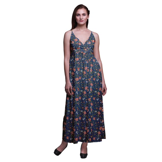 Bimba Robe Longue d'Été Sans Manches à Imprimé Teinture sur Nœuds Florale pour Femme, Décontractée, Maxi, de Plage - Grand