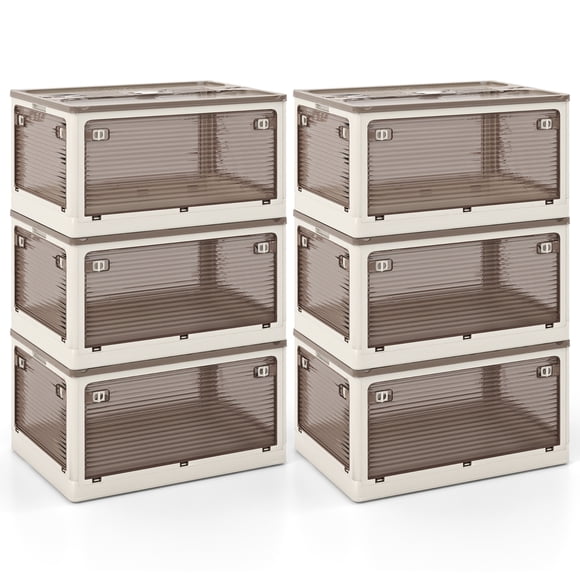 Gymax 6-Pack Stackable Storage Bins w/Lids 24 Gallon Collapsible Plastic Container Box