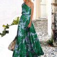 thumbnail image 1 of Jusqu'à 65 % de Rabais! Robes d'Été Mode pour Femmes 2024 Grande Taille Col Contraste de Couleurs Jupe Longue avec Patchwork Robe Imprimée à Épaules Dénudées, 1 of 6