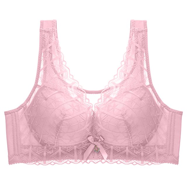 Virmaxy Soutien-Gorge Sans Fil pour Femmes Aguichant Grande Taille Mince en Dentelle Soutien-Gorge Rassemblant Sans Armature Confortable Fixe Ajustable Collection de Poitrine Coton Rose m