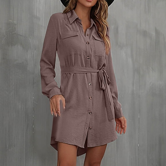 Gspmoly Women Dresses, Women'S New Fashion Irregular Collar Button Long Sleeve Dresses Women'S Formal Dresses Deals of The Day