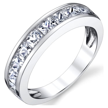 Princess Cut Men's Sterling Silver Wedding Band Engagement Ring with Cubic Zirconia 4.5MM