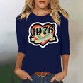 thumbnail image 1 of Uootdi Hauts pour Femmes Manches 3/4 Col Ras du Cou 1976 Imprimé Arc-en-Ciel Rétro Coupe Décontractée T-Shirts Nostalgiques pour Escapade d'Été Cadeau, 1 of 4