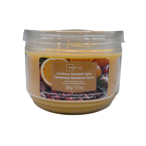 Mainstays Cranberry Mandarin Spice Scented 3-Wick Glass Jar Candle, 11.5oz.