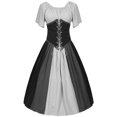 thumbnail image 2 of Pisexur Womens Cotton Corset Dress Medieval Renaissance Costume Round Neck Pleated Cocktail Dress Drawstring Tunic Dress Fall Short Sleeve Maxi Dresses, 2 of 4