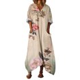 thumbnail image 2 of Heisall 2026 Printemps Été Bohème à Imprimé Floral Robe Maxi en Lin Col en V Manches Chauve-Souris Caftan Ample Robes avec Poches, 2 of 7