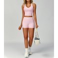 thumbnail image 4 of PISONIC Women Two Piece Workout Sets Color Block Backless Tank Top and High Waist Booty Lifting Shorts Gym Yoga Active Outfits, 4 of 6