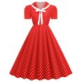 thumbnail image 1 of Pisexur Robe à Manches Courtes à Col en V Mode Femmes Robe Trapèze Évasée Vintage Nœud Papillon Bal Col en V Manches Courtes Robe à Pois pour Femme, 1 of 8