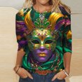 thumbnail image 2 of Penkiiy Blouse Carnaval pour Femmes Mardi Gras Mode Imprimée Décontractée Col Rond Manches 3/4 T-shirt Blouse S Multicolore, 2 of 5