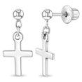 thumbnail image 1 of Dangle Cross Kids / Children's / Girls Earrings Screw Back - Sterling Silver, 1 of 6