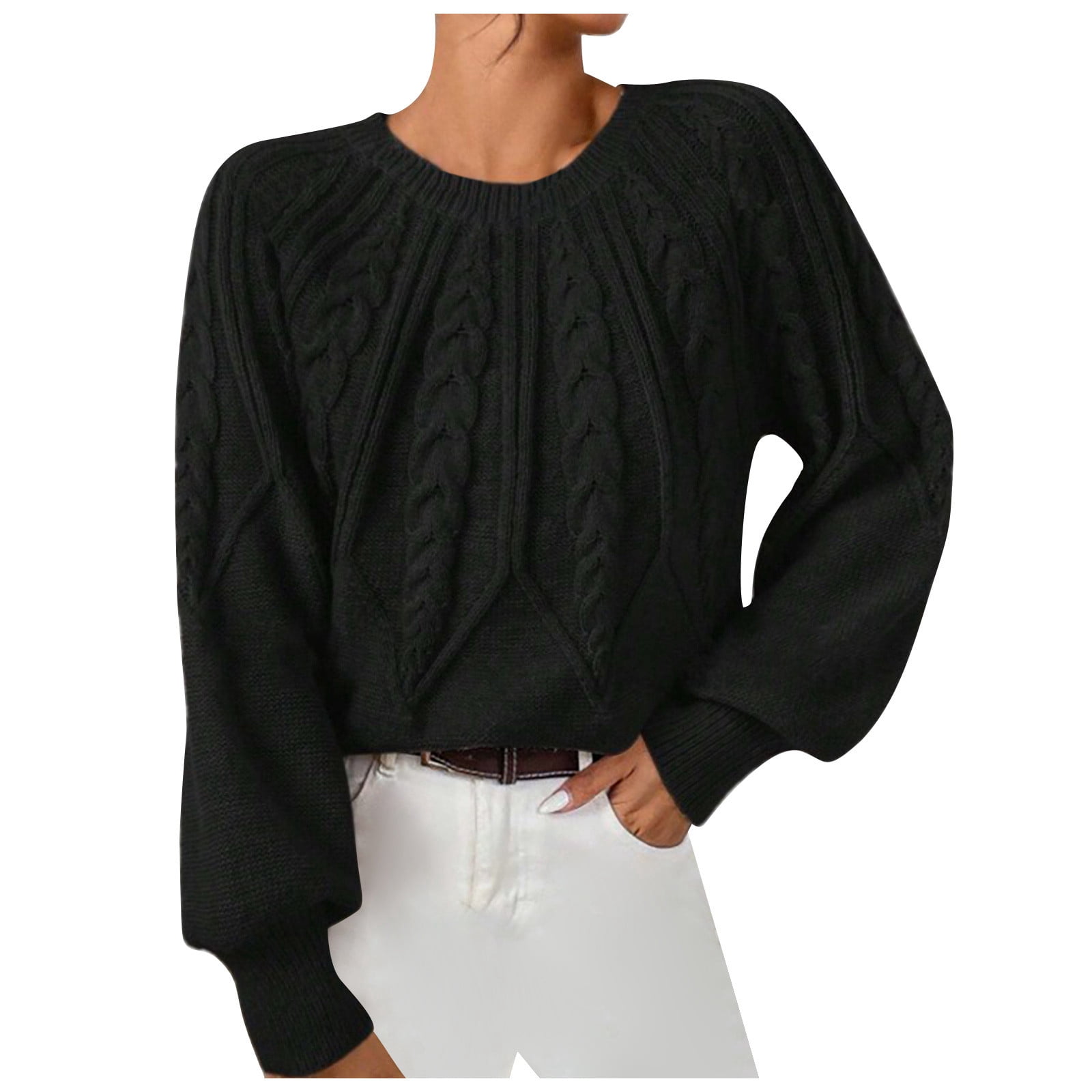 LUOGENLI Sweaters for Women Plus Size Blue Women's Casual Solid Color ...