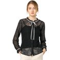 thumbnail image 1 of INSPIRE CHIC Women's Ruffled Collar Long Sleeve See Through Lace Button Down Shirt, 1 of 6