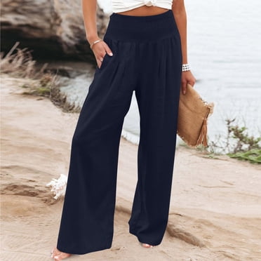 TIMIFIS Women's Casual Loose Wide Leg Cozy Pants Yoga Sweatpants Comfy High Waisted Sports Athletic Lounge Pants-Navy-XLFall