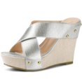 thumbnail image 1 of BLISSFUL STEP Sandales Compensées à Plateforme pour Femmes Argent (Taille 10), 1 of 6