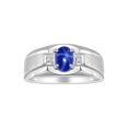 thumbnail image 1 of RYLOS Men's Rings Sterling Silver Classic 7X5MM Oval Gemstone & Diamond Ring Blue Star Sapphire September Birthstone Rings For Men, Silver Rings, Size 12, 1 of 7